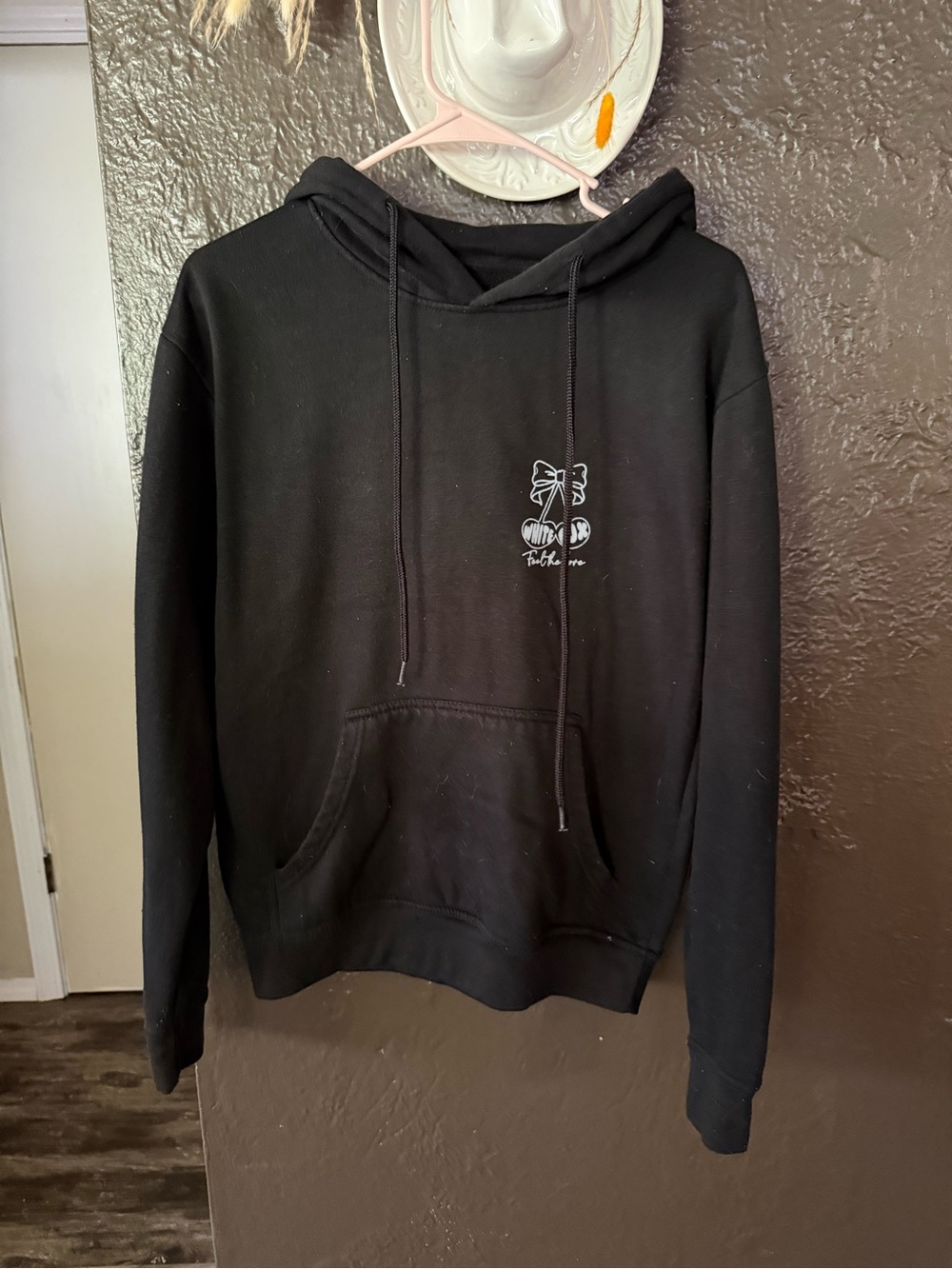 White Fox Boutique Black Hoodie with Small White Chest Graphic